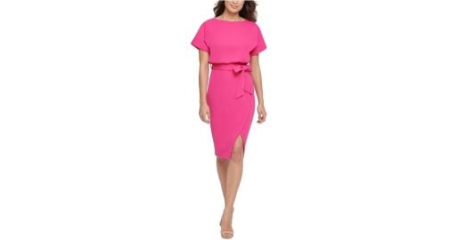 Kensie Textured Knit Boat Neck Self-Tie Waist Short Sleeve Blouson Dress Dillardx27s at Dillards